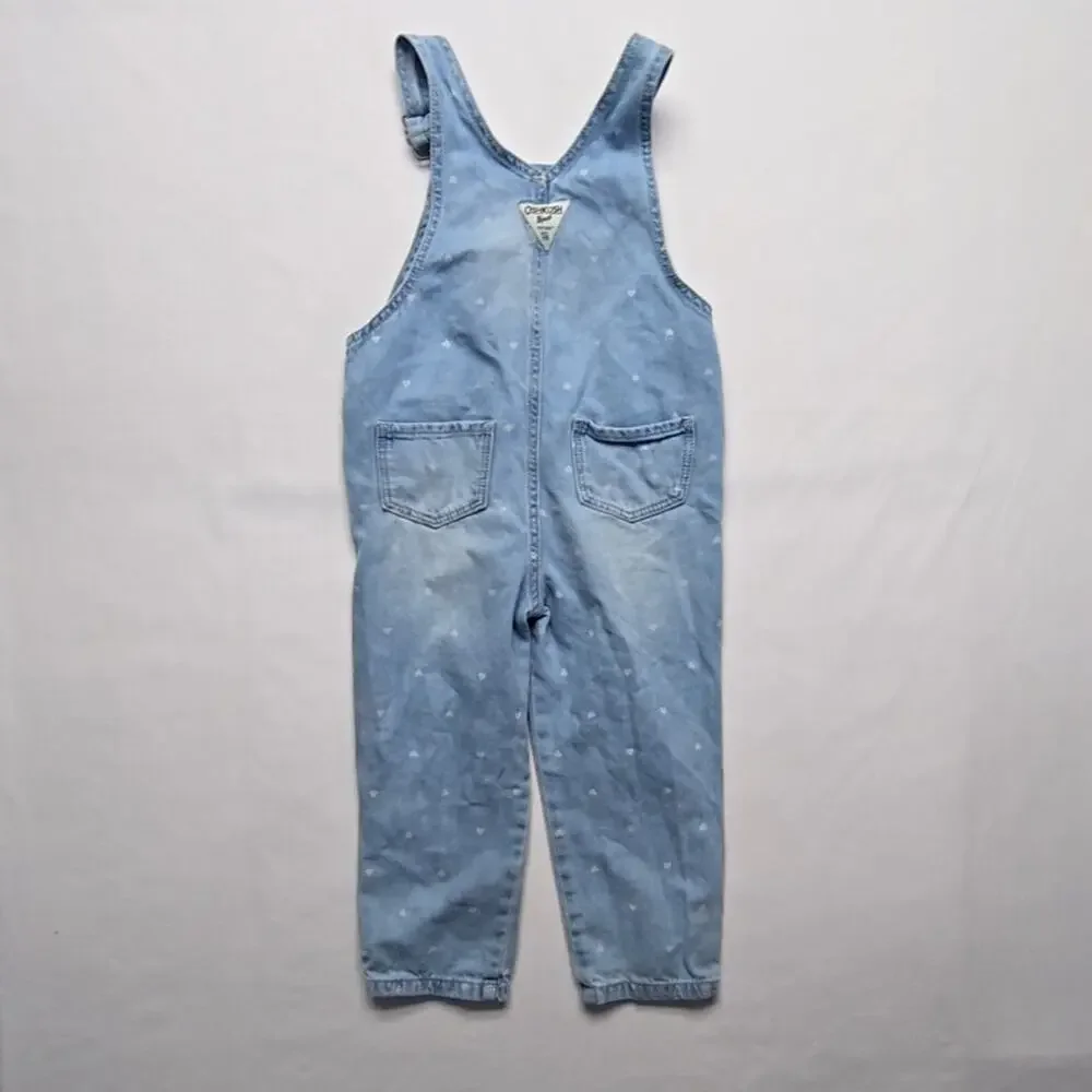 OshKosh B'gosh Heart Print Denim Overalls Light Blue Kids 4T Bibs